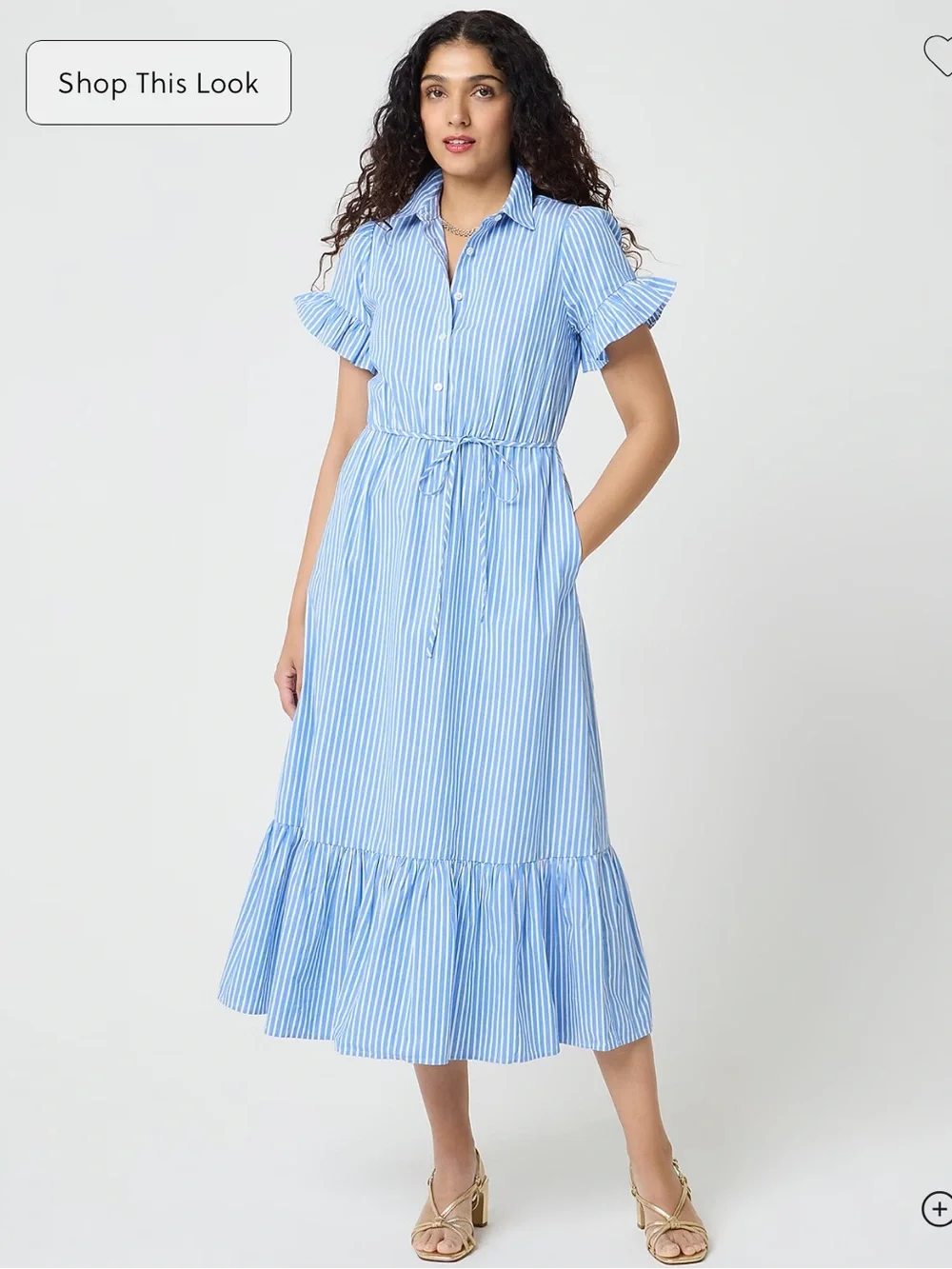 NWT J. Crew Ruffle Sleeve Blue and White Striped Shirt Maxi Dress - Size 6